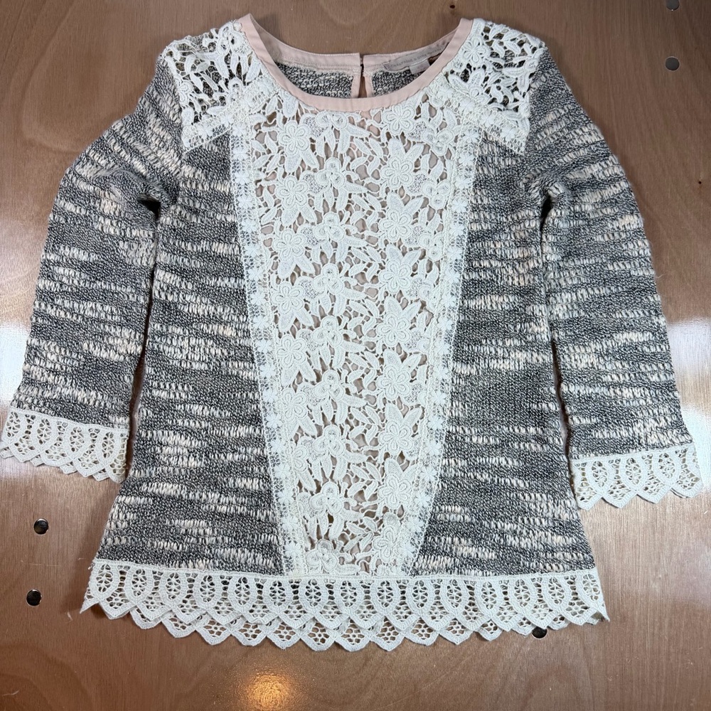 Anthropologie Champagne & Strawberry Emerson lace pullover sweater Women US XS